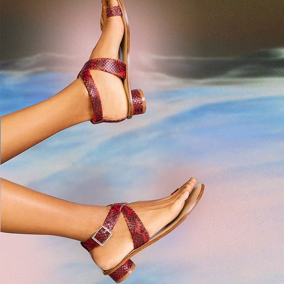 Delete tibi Hanson Red Snake-Effect Leather Sandals Crisscross Strap Round 39 9 - Picture 4 of 11